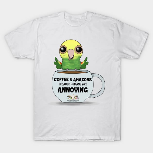 Coffee & Double Yellow-Headed Amazons! T-Shirt by HappyWings